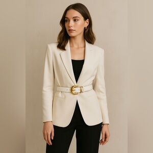 Vintage White 100% Leather Belt | Gold Buckle Classic Embossed | Size Medium​​